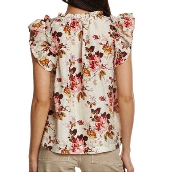 NWT Sea New York Esme Cream Floral Print Flutter Sleeve Silk Top - Sz XS - Picture 2 of 8